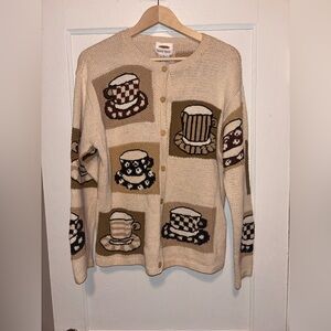 Talbots Hand Knit Cardigan Sweater 90s Mug Vintage Retro Coffee Cup Medium